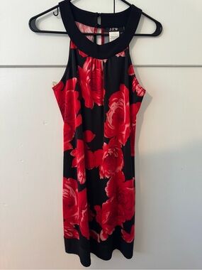 JFW Red Floral Midi Dress with Black Base